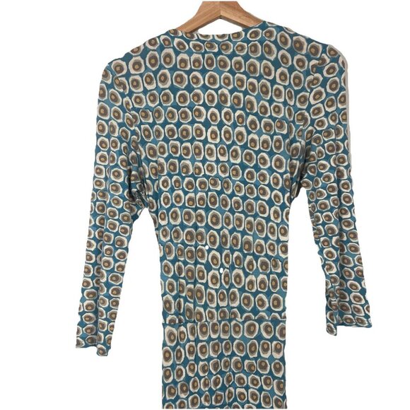 Boden Fixed Wrap Jersey Printed 3/4 Sleeves Midi Dress Size 10 R Blue Yellow Dot - Picture 6 of 14